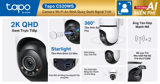 Camera IP ngoài trời 360 độ 4MP TP-Link C520WS - 1