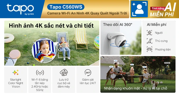 Camera WiFi Quay quét ngoài trời 8MP Tapo C560WS