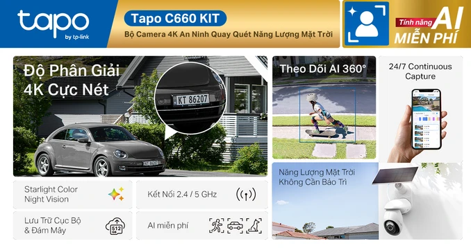 Camera IP năng lượng mặt trời ngoài trời 360 độ 8MP TP-Link Tapo C660 Kit