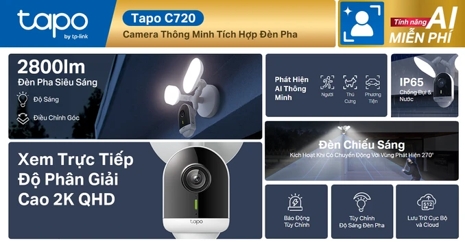 Camera IP ngoài trời 4MP TP-Link Tapo C720 tích hợp đèn pha
