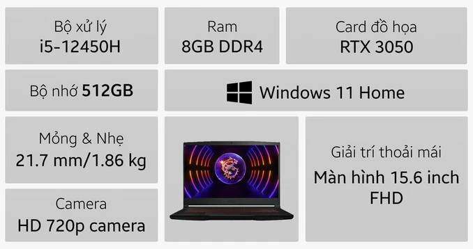 Laptop MSI Gaming GF63 Thin 12UC-803VN