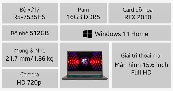 Laptop MSI Gaming Thin A15 B7UCX-240VN
