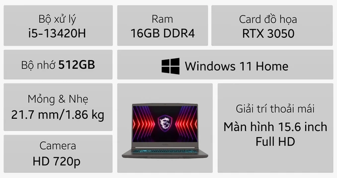 Laptop MSI Gaming Thin 15 B13UC-2081VN
