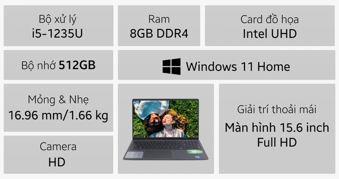 Laptop Dell Inspiron 15 3520-5124BLK GJ8W7 - Nhập khẩu chính hãng