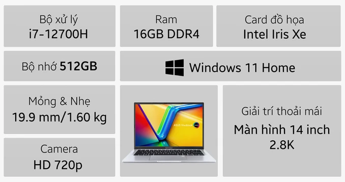 Laptop ASUS Vivobook 14 OLED A1405ZA-KM263W