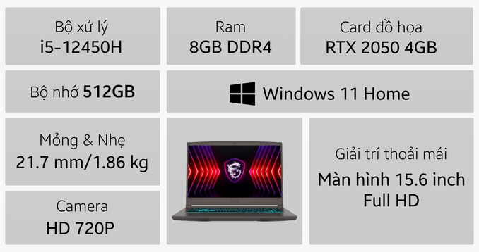 Laptop MSI Gaming Thin 15 B12UCX-1419VN