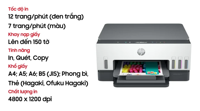 Máy in phun màu HP TANK 670 đa chức năng (In, Scan, Copy)