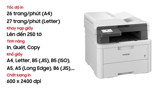 Máy in laser màu Brother DCP-L3560CDW đa chức năng (In, Scan, Copy)