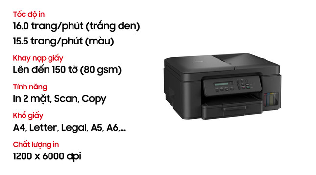 Máy in phun màu Brother DCP-T730DW Đa chức năng (In, Scan, Copy)
