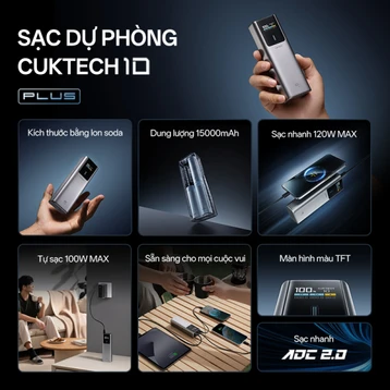 Pin dự phòng Cuktech P+Series 2C1A 15000mAh 100W có màn hình No.10 Plus PB150P - 4