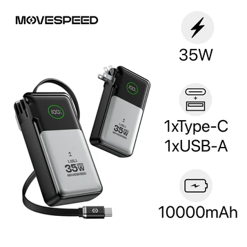 Pin dự phòng MoveSpeed 10.000mAh 35W 1A1C tích hợp cáp USB-C rút