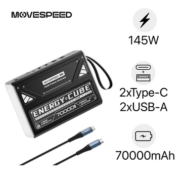 Pin dự phòng MoveSpeed 70000mAh 145W 2C2A tích hợp màn hình, đèn