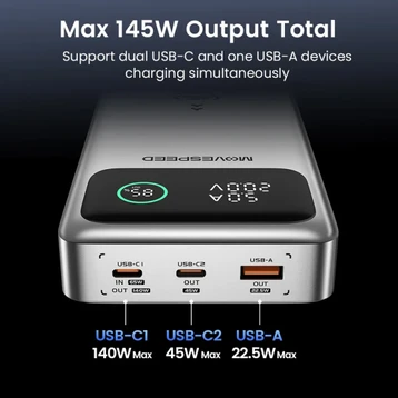 Pin dự phòng MoveSpeed 25000mAh 145W 2C1A kèm cáp C-C 100W có màn hình M25 - 2