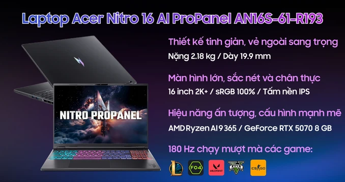 Laptop Acer Gaming Nitro ProPanel AN16S-61-R193 - 1