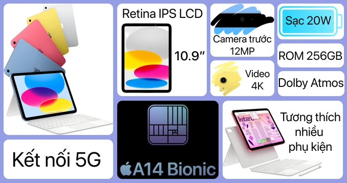 iPad Gen 10 10.9 inch 2022 Wifi + 5G 256GB I Chính hãng Apple Việt Nam