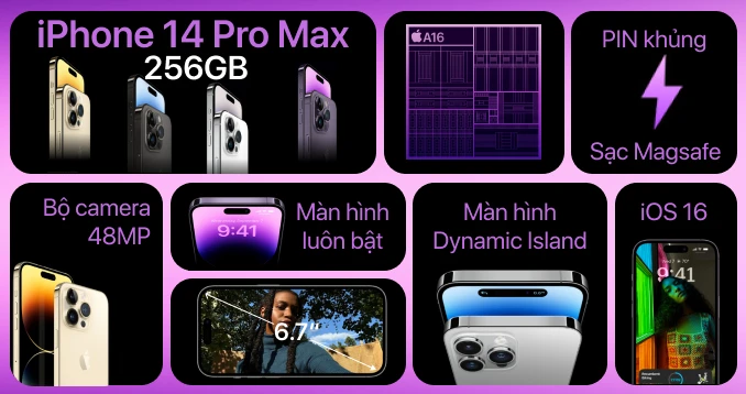 iPhone 14 Pro Max (256GB) chính hãng VN/A| Giá tốt, trả góp 0%