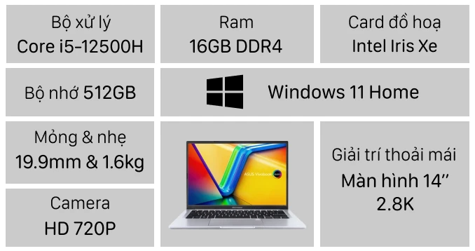 Laptop ASUS Vivobook 14 OLED A1405ZA-KM264W