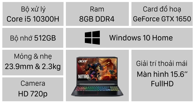 Laptop Gaming Acer Nitro 5 AN515-55-5923 NH.Q7NSV.004