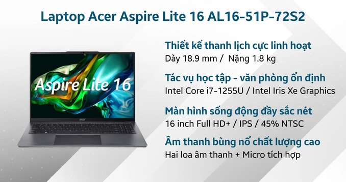 Laptop Acer Aspire Lite 16 AL16-51P-72S2 - 1
