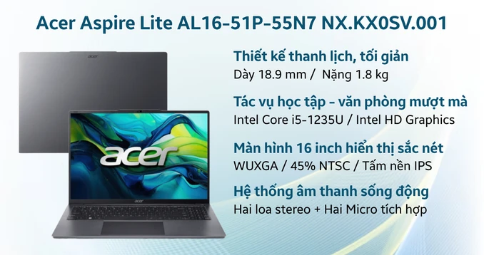 Laptop Acer Aspire Lite AL16-51P-55N7 NX.KX0SV.001