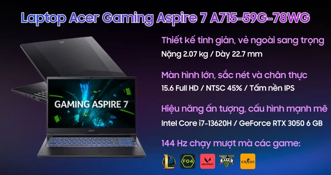 Laptop Acer Gaming Aspire 7 A715-59G-78WG