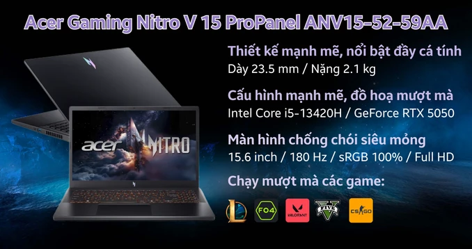 Laptop Acer Gaming Nitro V 15 ProPanel ANV15-52-59AA