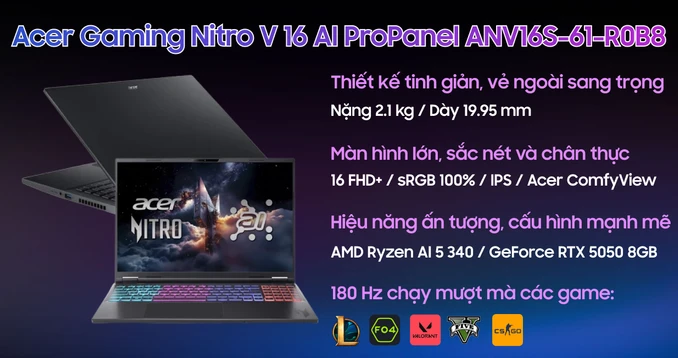 Laptop Acer Gaming Nitro V 16 AI ProPanel ANV16S-61-R0B8