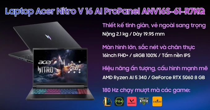Laptop Acer Gaming Nitro V 16 AI ProPanel ANV16S-61-R7KQ