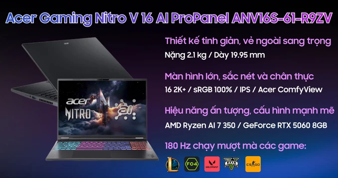 Laptop Acer Gaming Nitro V 16 AI ProPanel ANV16S-61-R9ZV