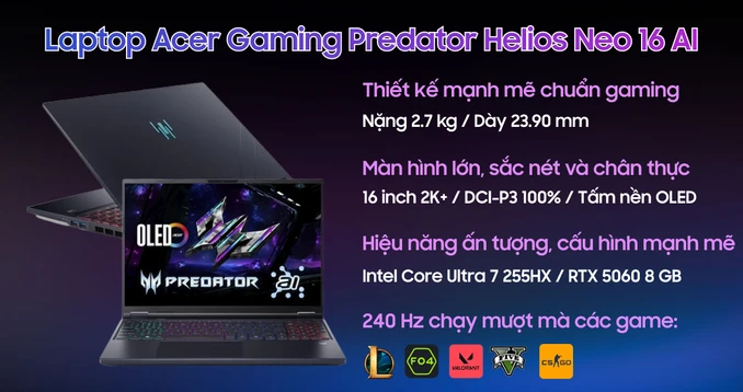 Laptop Acer Gaming Predator Helios Neo 16 AI PHN16-73-757W