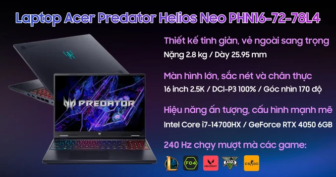Laptop Acer Gaming Predator Helios Neo PHN16-72-78L4