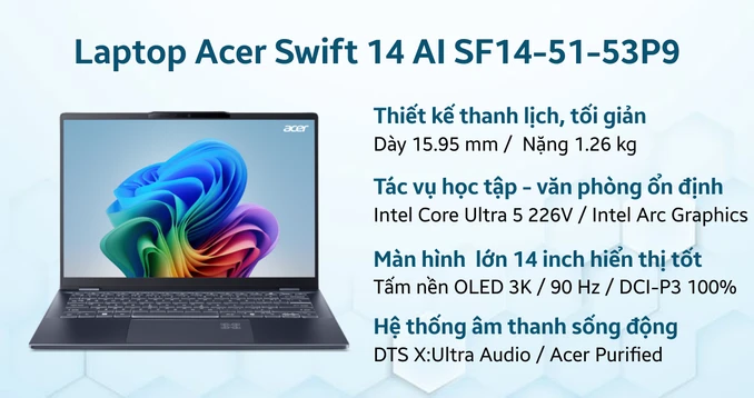 Laptop Acer Swift 14 AI SF14-51-53P9