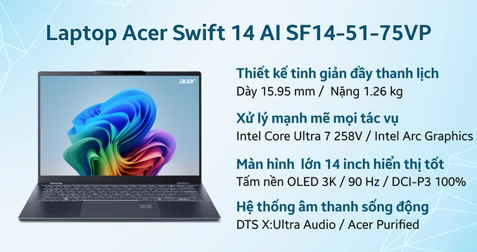 Laptop Acer Swift 14 AI SF14-51-75VP