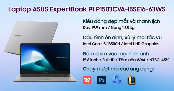 Laptop ASUS ExpertBook P1 P1503CVA-I5SE16-63WS
