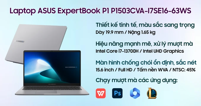 Laptop ASUS ExpertBook P1 P1503CVA-I7SE16-63WS