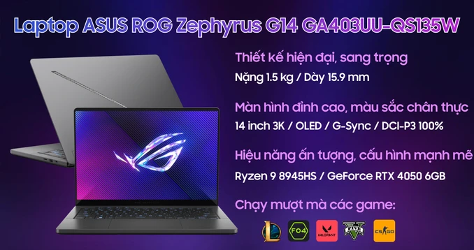 Laptop ASUS Gaming ROG Zephyrus G14 GA403UU-QS135W