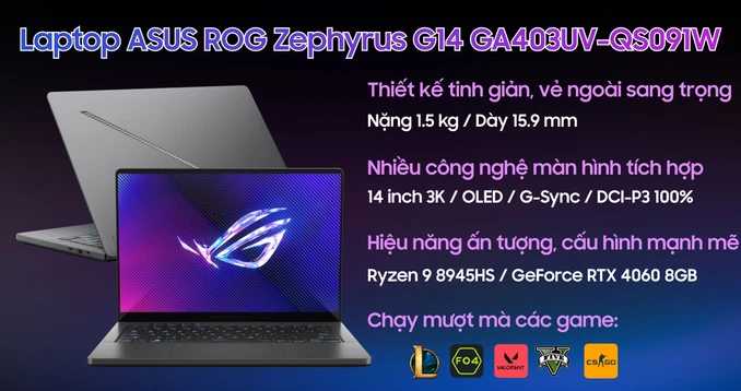 Laptop ASUS Gaming ROG Zephyrus G14 GA403UV-QS091W