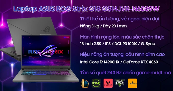 Laptop ASUS ROG Strix G18 G814JVR-N6089W