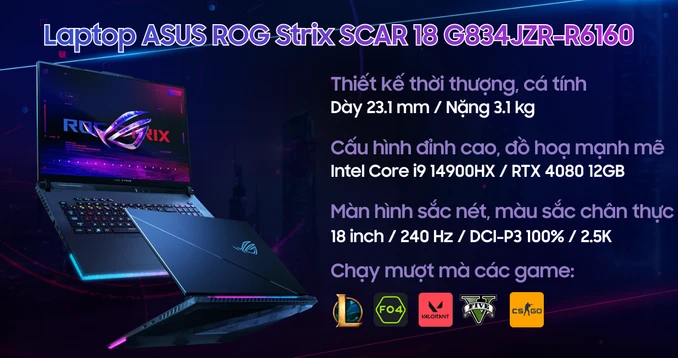 Laptop ASUS ROG Strix SCAR 18 G834JZR-R6160