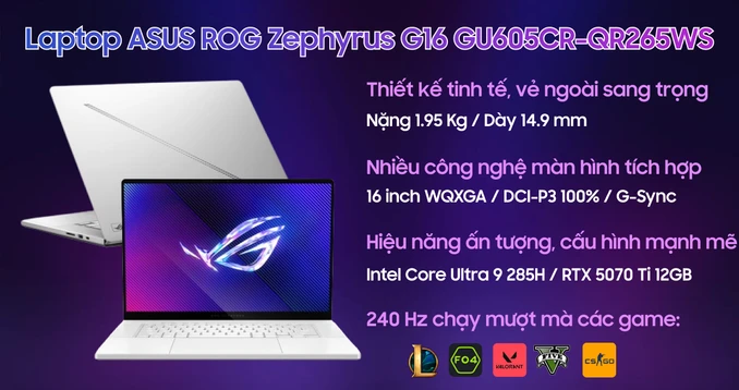 Laptop ASUS ROG Zephyrus G16 GU605CR-QR265WS