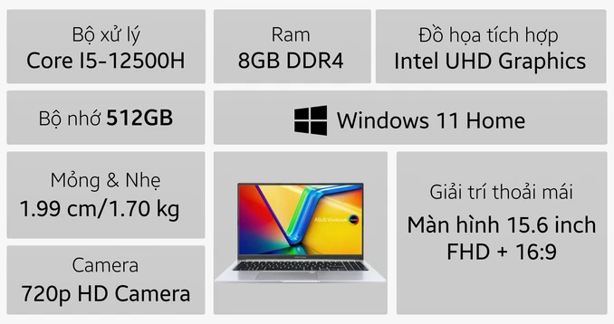 Laptop ASUS Vivobook 15 OLED A1505ZA-L1245W