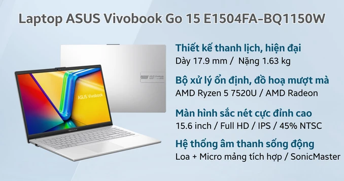 Laptop ASUS Vivobook Go 15 E1504FA-BQ1150W
