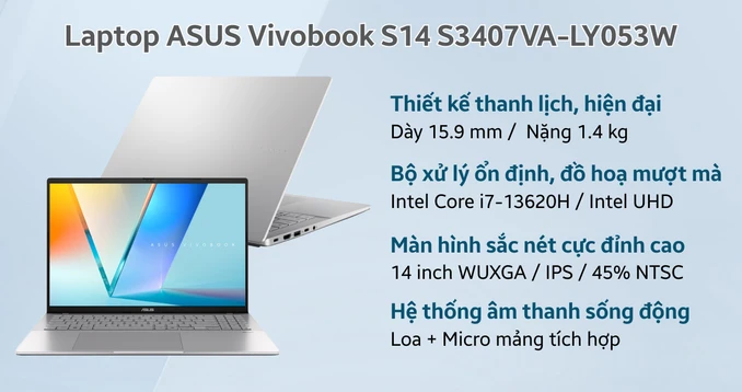 Laptop ASUS Vivobook S14 S3407VA-LY053W