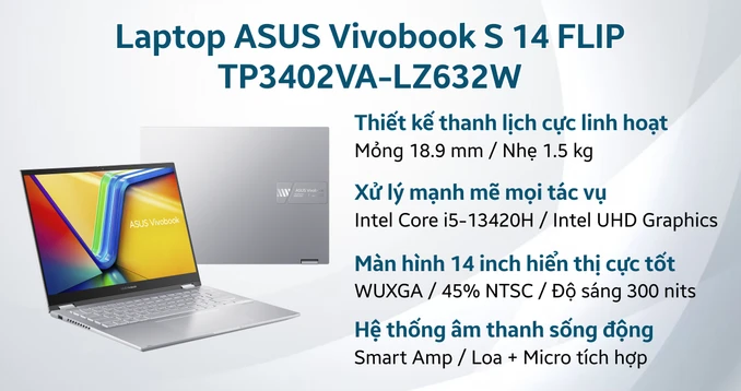 Laptop ASUS Vivobook S 14 FLIP TP3402VA-LZ632W