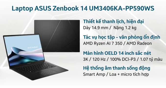 Laptop ASUS Zenbook 14 UM3406KA-PP590WS