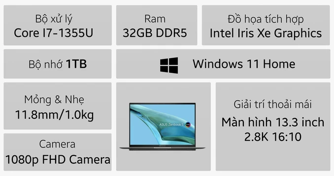 Laptop ASUS Zenbook S 13 Oled UX5304VA-NQ126W