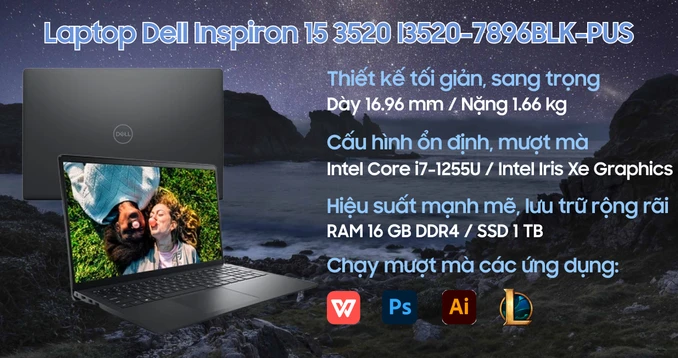 Laptop Dell Inspiron 15 3520 I3520-7896BLK-PUS - Nhập khẩu chính hãng