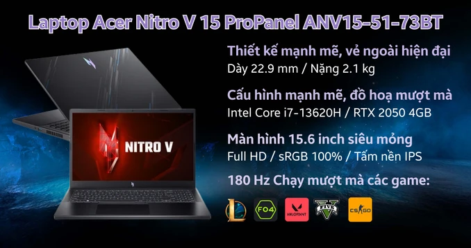 Laptop Gaming Acer Nitro V 15 ProPanel ANV15-51-73BT
