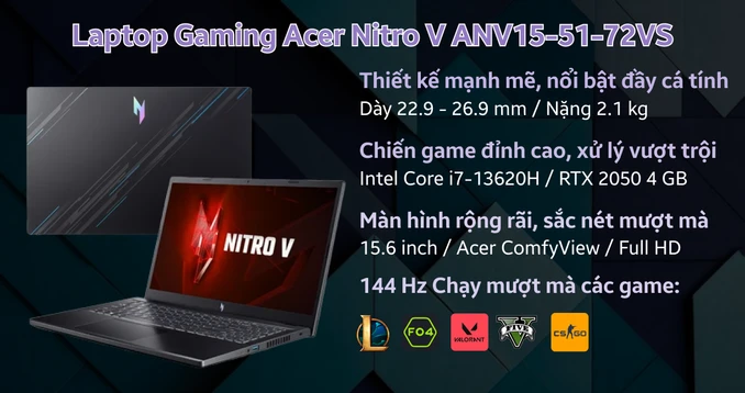 Laptop Gaming Acer Nitro V ANV15-51-72VS