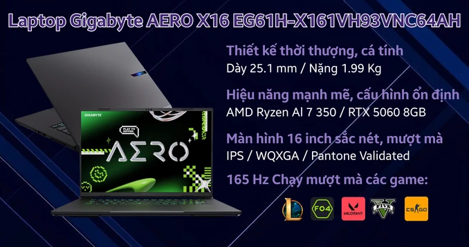 Laptop Gigabyte AERO X16 EG61H-X161VH93VNC64AH